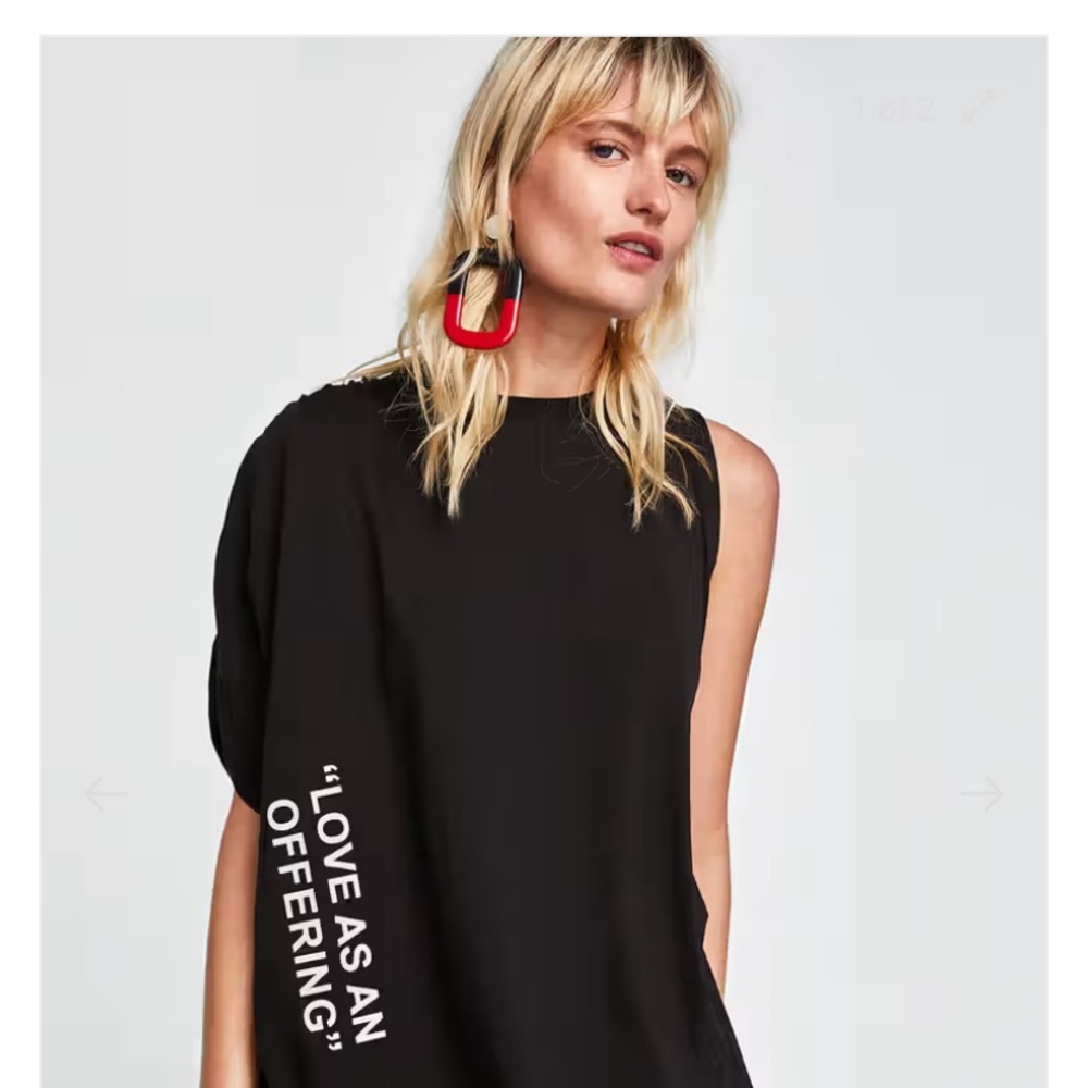 Zara Black Asymmetric One-Shoulder Dress with White Text